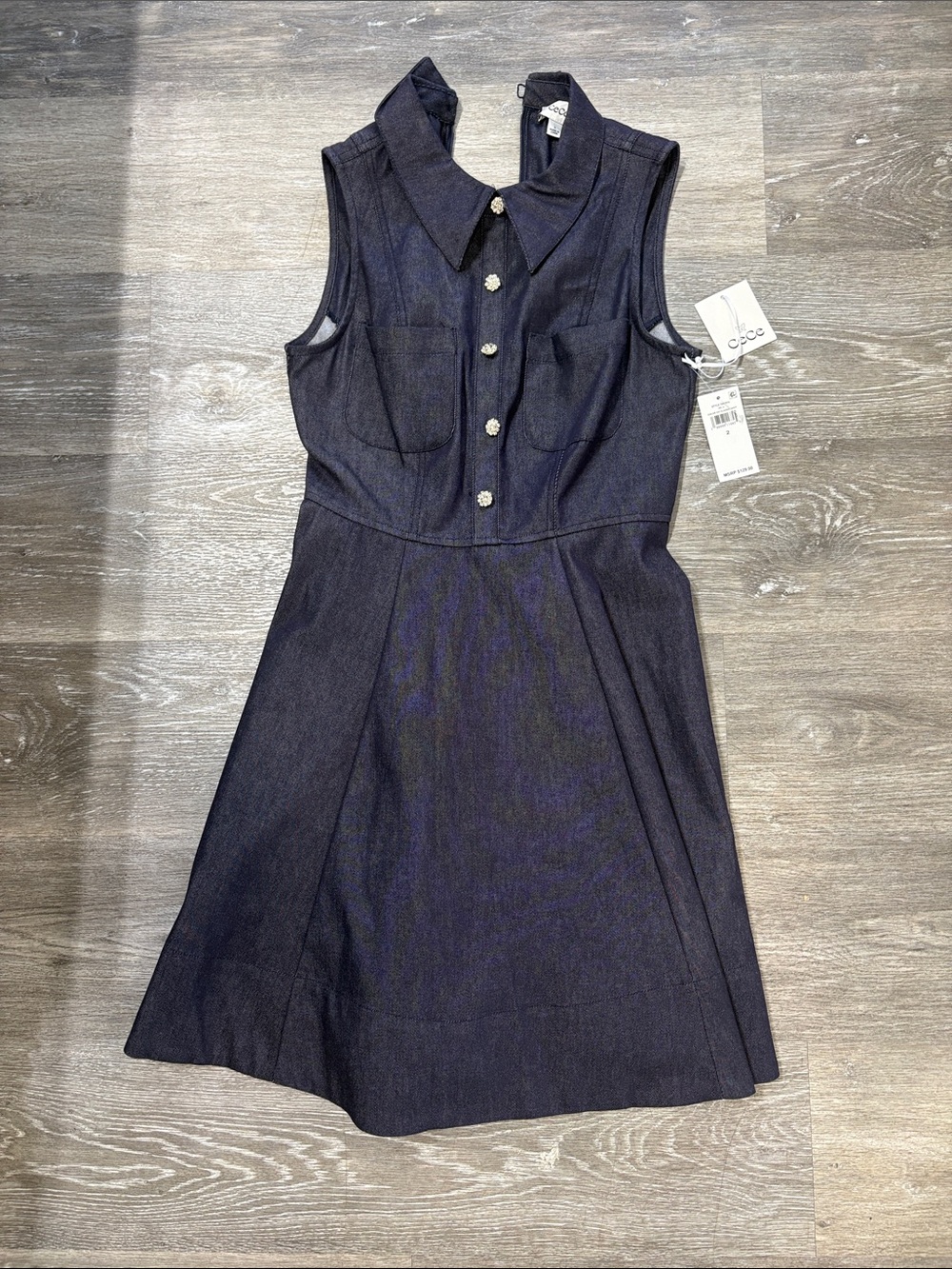 CeCe Navy Sleeveless Collared Mini Dress with Decorative Buttons